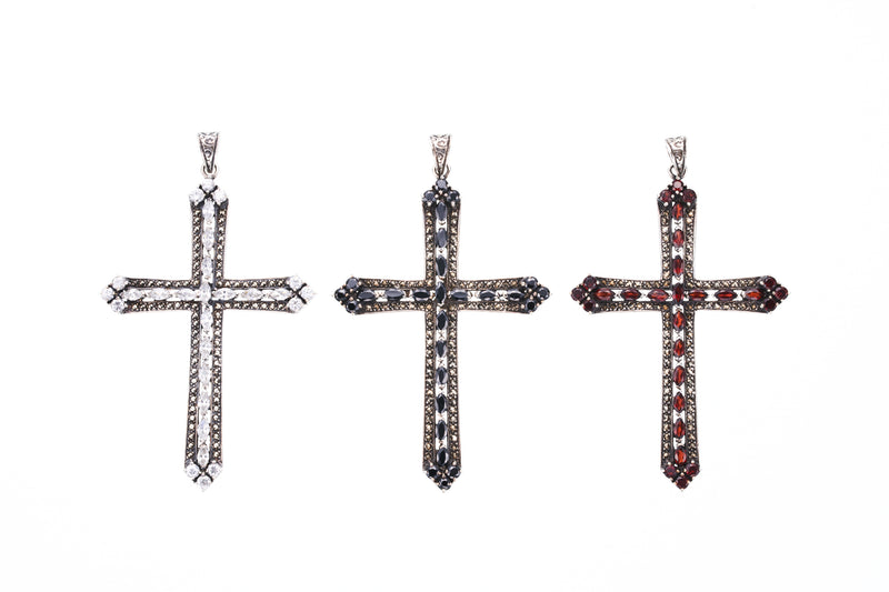 Marcasite Cross Pendant : L (White CZ)-ZOCALO.JAPAN