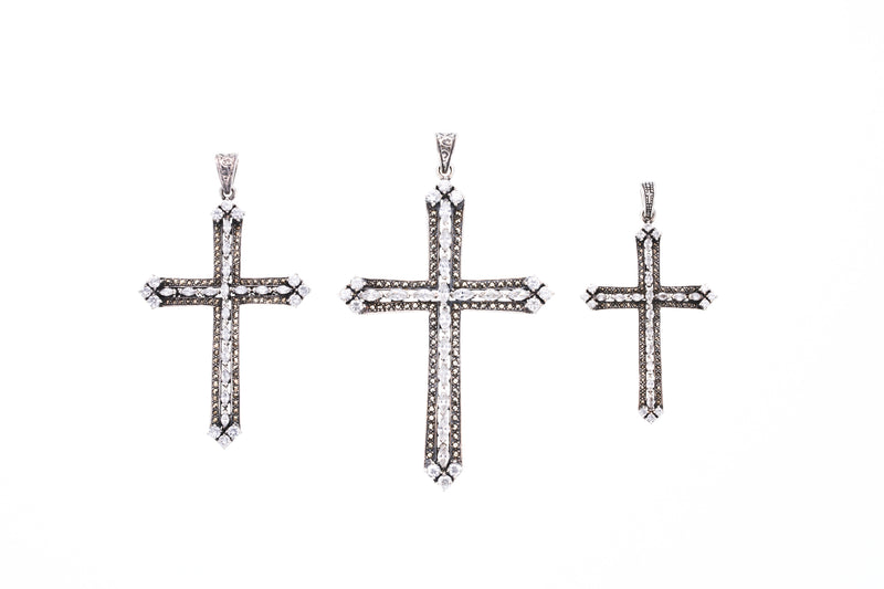 Marcasite Cross Pendant : L (White CZ)-ZOCALO.JAPAN