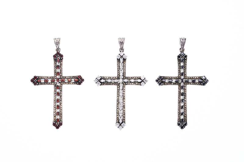 Marcasite Cross Pendant : M (White CZ)-ZOCALO.JAPAN