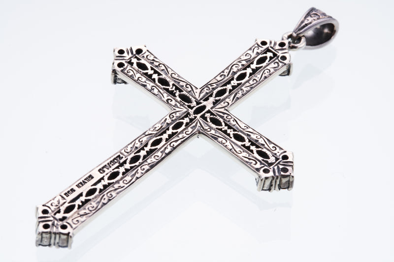 Marcasite Cross Pendant : M (White CZ)-ZOCALO.JAPAN