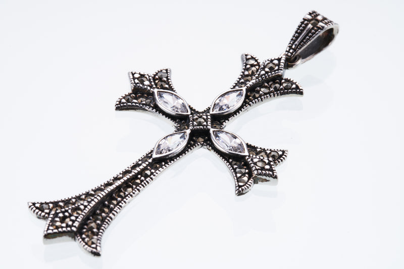 Cross On Cross Pendant : L (White CZ)-ZOCALO.JAPAN