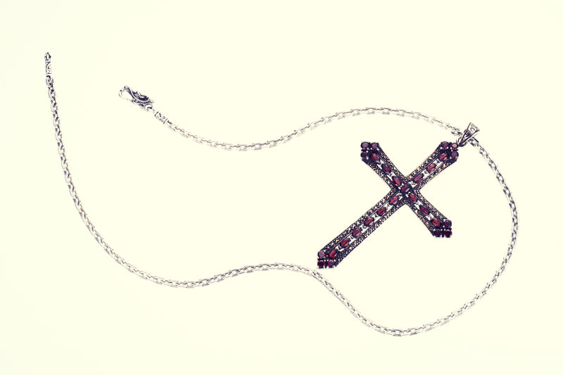 Marcasite Cross Pendant : L (Garnet)-ZOCALO.JAPAN