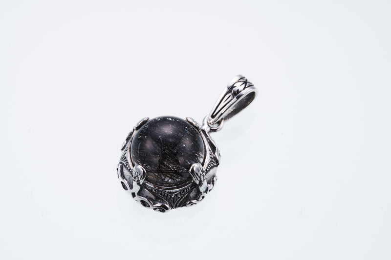 Islamic Round Pendant : L (Black Rutilated Quartz)-ZOCALO.JAPAN