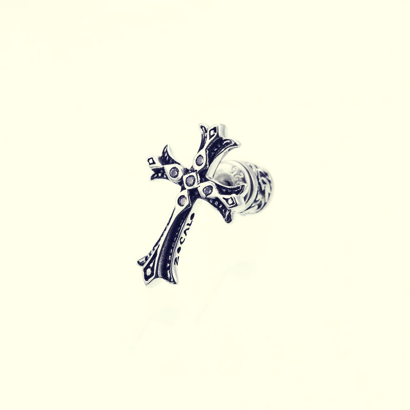 Cross on Cross Stud Earring : (White CZ)-ZOCALO.JAPAN