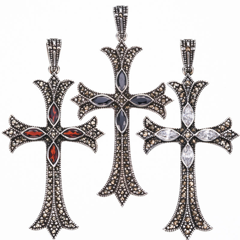 Cross on Cross Pendant : L (Black CZ)-ZOCALO.JAPAN