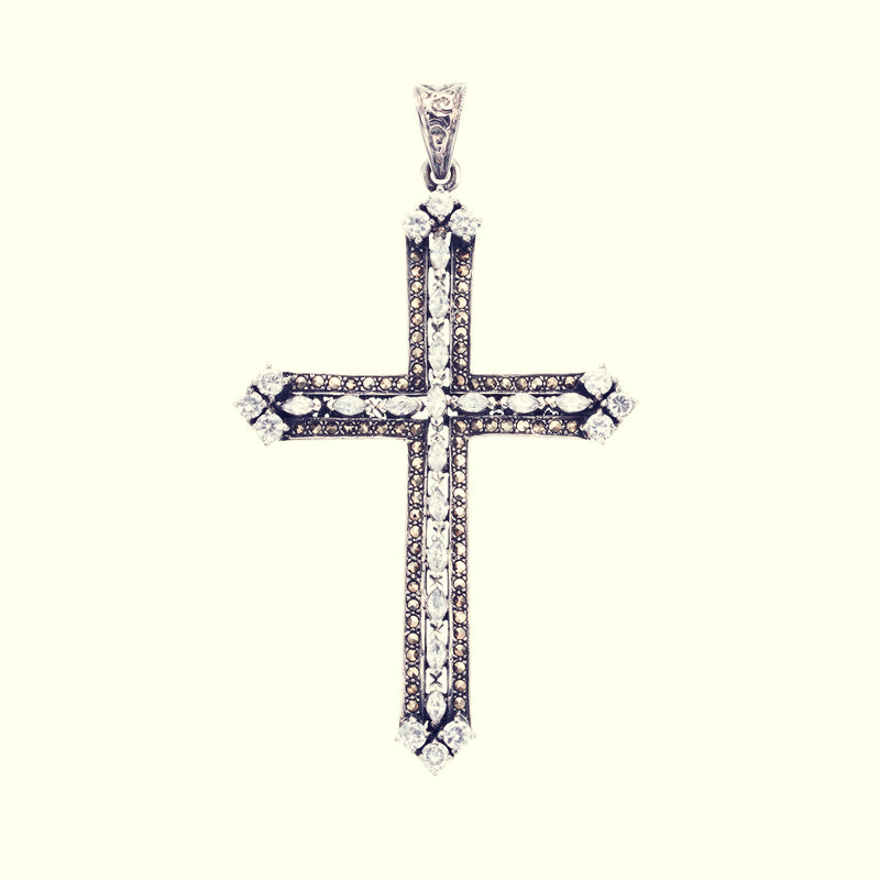 Marcasite Cross Pendant : M (White CZ)-ZOCALO.JAPAN