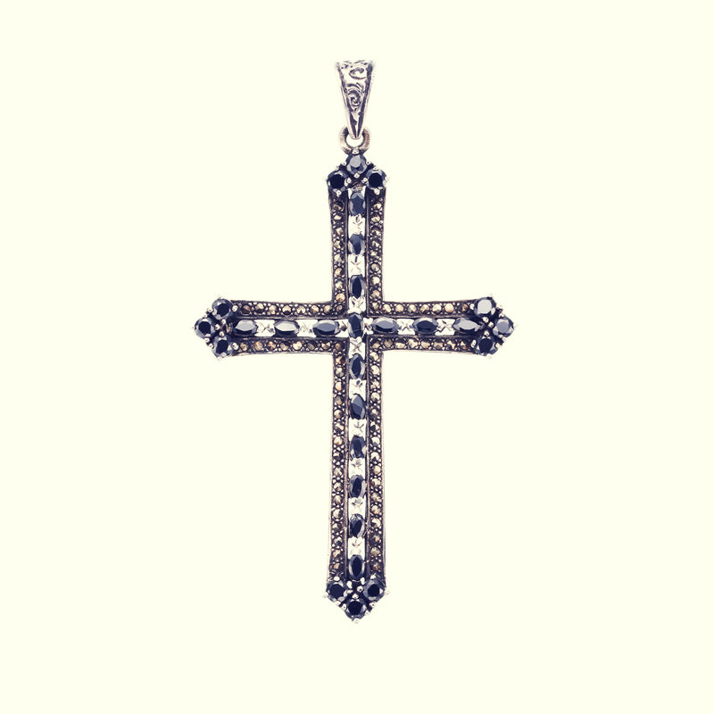 Marcasite Cross Pendant : M (Black CZ)-ZOCALO.JAPAN