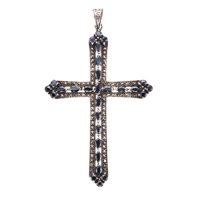 Marcasite Cross Pendant : L (Black CZ)-ZOCALO.JAPAN