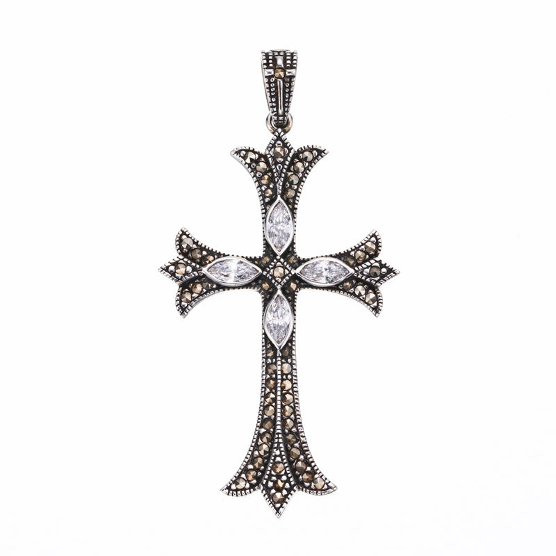 Cross On Cross Pendant : L (White CZ)-ZOCALO.JAPAN