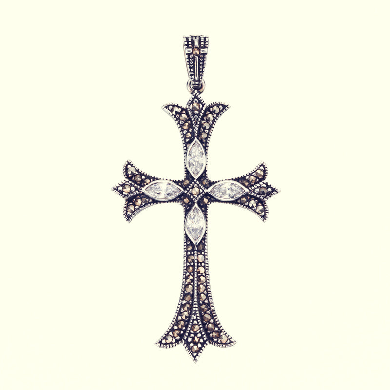 Cross On Cross Pendant : L (White CZ)-ZOCALO.JAPAN