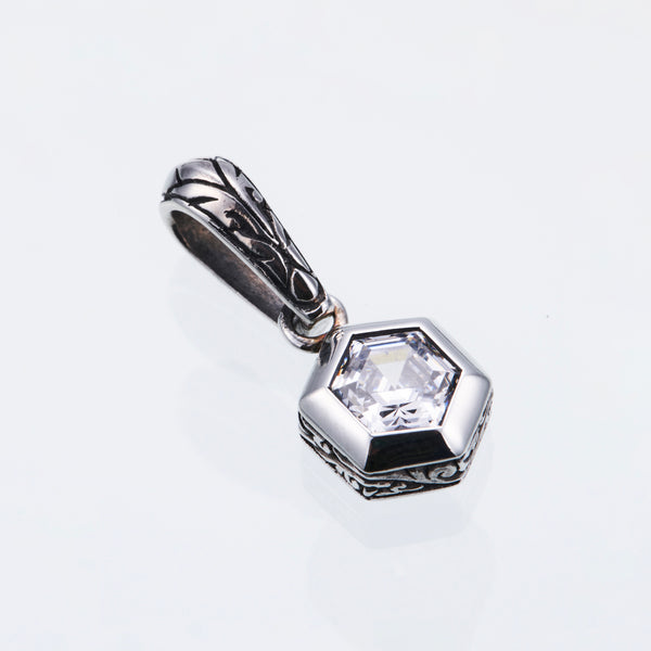 Jeweled Ivy Hexagon Pendant : (White CZ)-ZOCALO.JAPAN