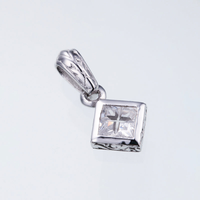 Jeweled Ivy Square Pendant : L (White CZ)-ZOCALO.JAPAN