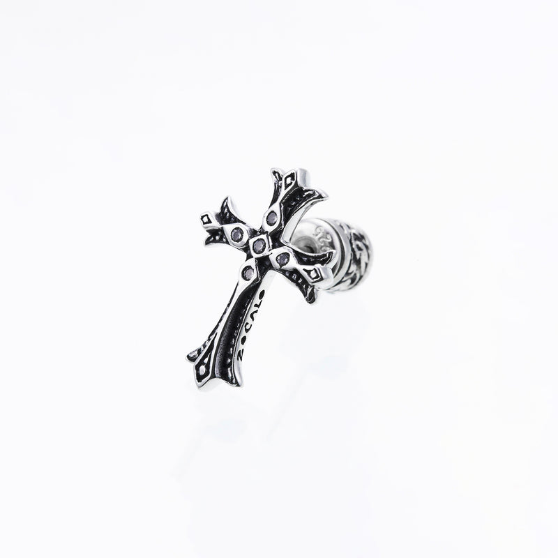 Cross on Cross Stud Earring : (White CZ)-ZOCALO.JAPAN