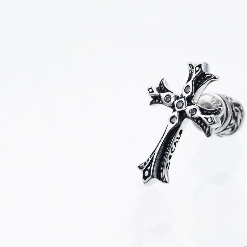 Cross on Cross Stud Earring : (White CZ)-ZOCALO.JAPAN