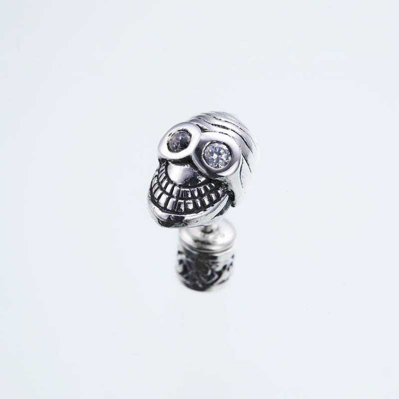 Jeweled Tibetan Smile Skull Stud (White CZ)-ZOCALO.JAPAN