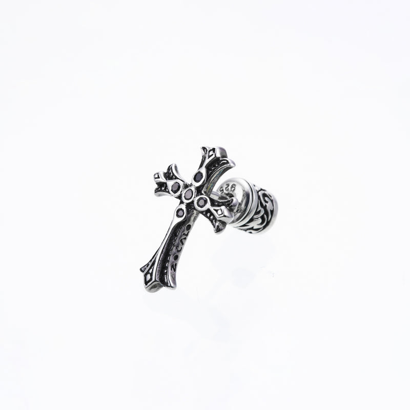 Cross On Cross Ear Stud : (Black CZ)-ZOCALO.JAPAN